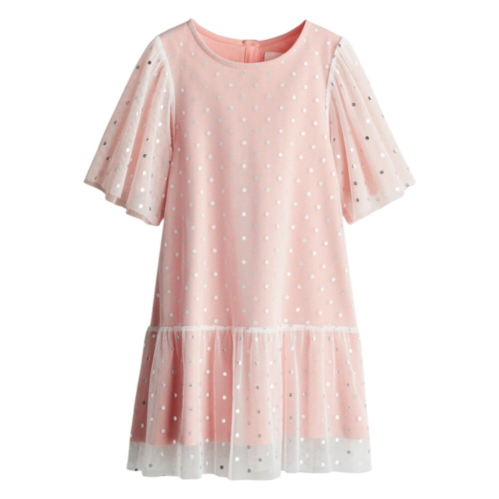 H&M Kids Tulle Dress Pink Silver Fancy Short Sleeve Toddler Little Girl Size 3 4